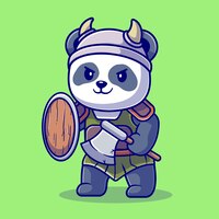 Cute panda knight viking cartoon vector icon illustration. animal nature icon concept isolated premium vector. flat cartoon style