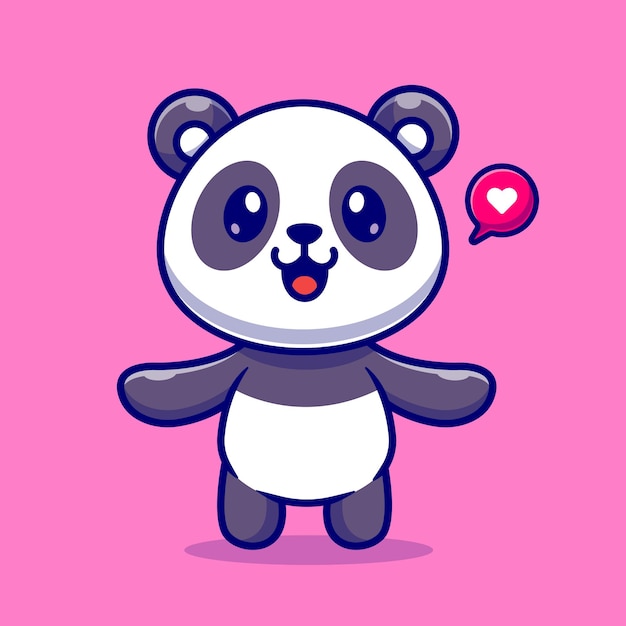 Cute Panda Love Cartoon Vector Icon Illustration. Animal Nature Icon Concept Isolated Premium Vector. Flat Cartoon Style