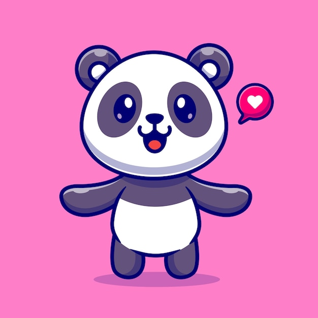귀여운 팬더 사랑 만화 벡터 아이콘 그림입니다. 동물 자연 아이콘 개념 절연 프리미엄 벡터입니다. 플랫 만화 스타일
