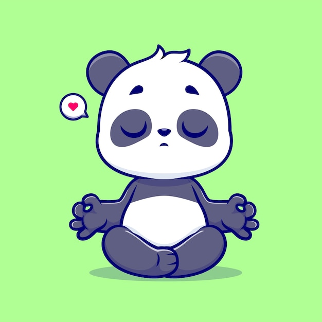 免费矢量可爱的熊猫冥想瑜伽卡通图标说明动物运动图标孤立平面概念