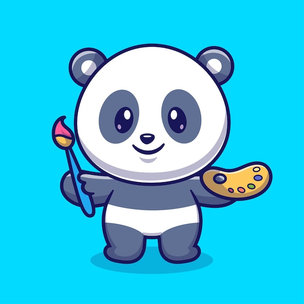 Cute Panda Painting Cartoon Vector Icon Illustration Animal Nature Icon Concept Isolated Premium