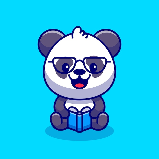 Cute panda reading book cartoon icon illustration.