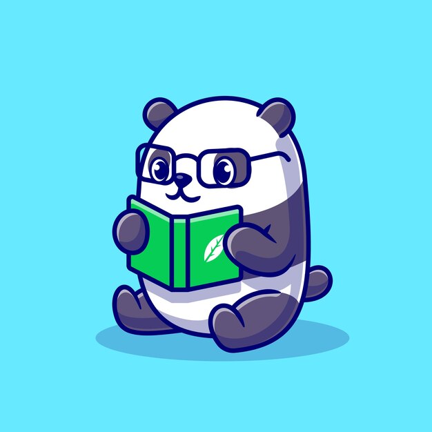 Cute Panda Reading Book Cartoon