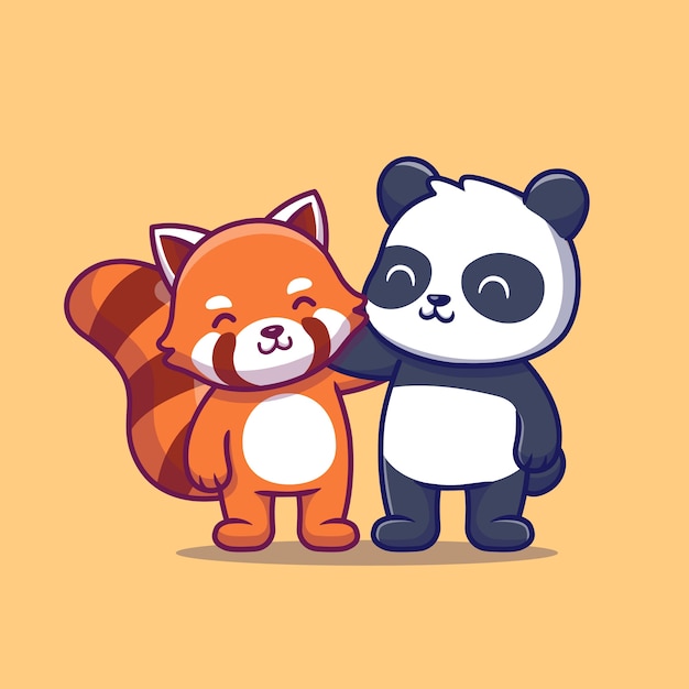Cute Panda And Red Panda. Animal Friend