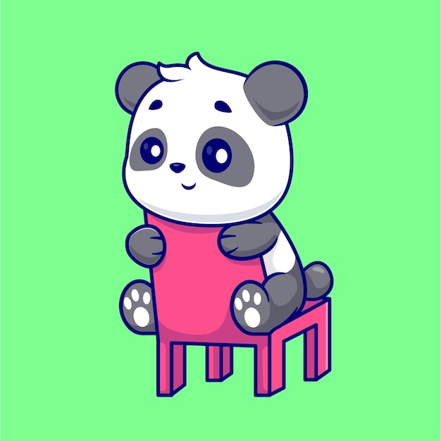 Vettore gratuito panda carino seduto sulla sedia icona vettore cartone animato illustrazione concetto di icona natura animale isolato