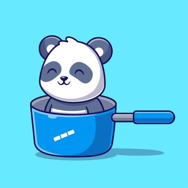 Cute Panda Sitting On Pan Cartoon Vector Icon Illustration Animal Nature Icon Concept Isolated Flat