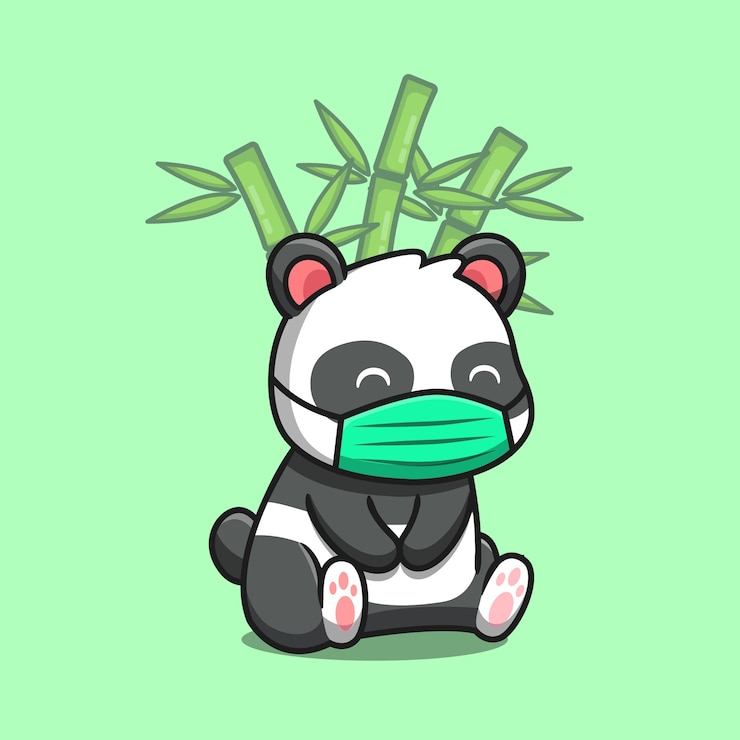 Free Vector cute panda sitting and wearing mask with bamboo cartoon vector  illustration. animal nature  concept isolated premium vector. flat cartoon style