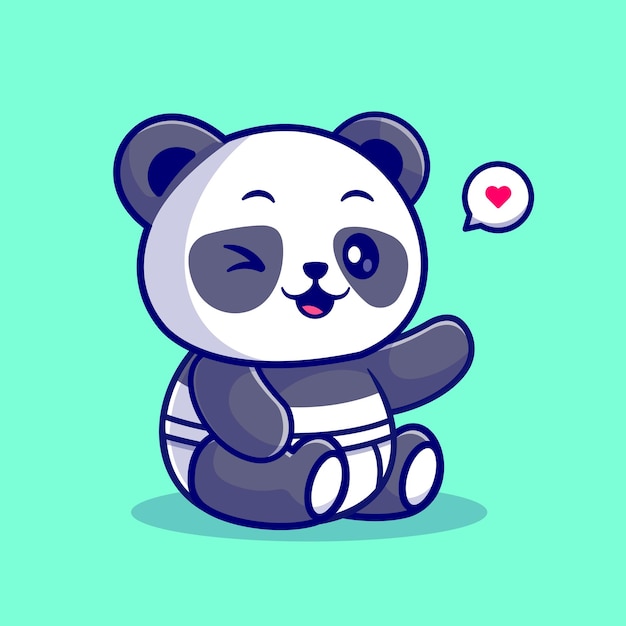 Free vector cute panda sitting with diaper cartoon vector icon illustration. animal fashion icon isolated flat