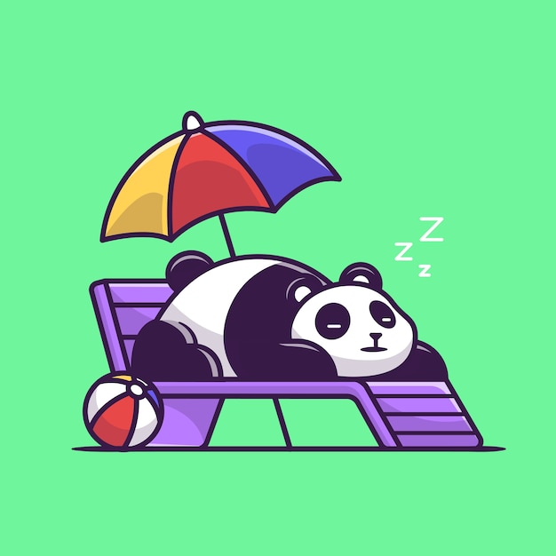 Милая панда, спать на пляжной скамейке мультфильм векторные иллюстрации.