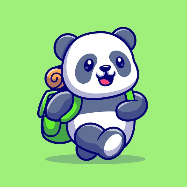 Panda carino in viaggio con zaino cartoon vettore icona illustrazione animale natura icona isolata