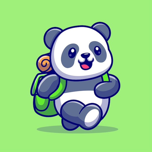 Cute Panda Traveling With Backpack Cartoon Vector Icon Illustration Animal Nature Icon Isolated
