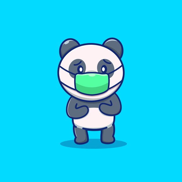かわいいパンダ着用マスク漫画アイコンイラスト 動物のマスコットキャラクター 分離された健康動物アイコンコンセプト プレミアムベクター