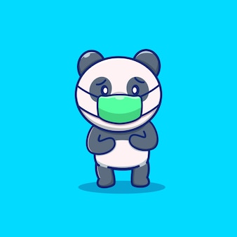 かわいいパンダ着用マスク漫画アイコンイラスト 動物のマスコットキャラクター 分離された健康動物アイコンコンセプト プレミアムベクター かわいいパンダ着用マスク漫画アイコンイラスト 動物のマスコットキャラクター 分離された健康動物アイコンコンセプト プレミアムベクター