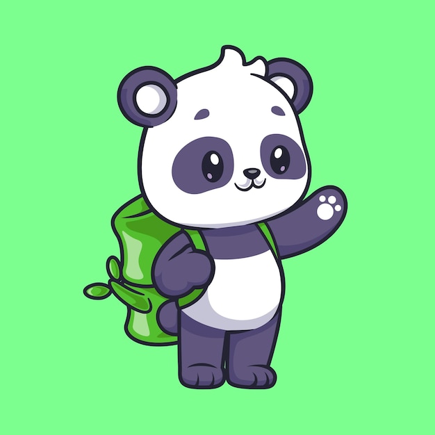 Cute Panda With Bamboo Bag Cartoon Vector Icon Illustration. Animal Education Icon Concept Isolated