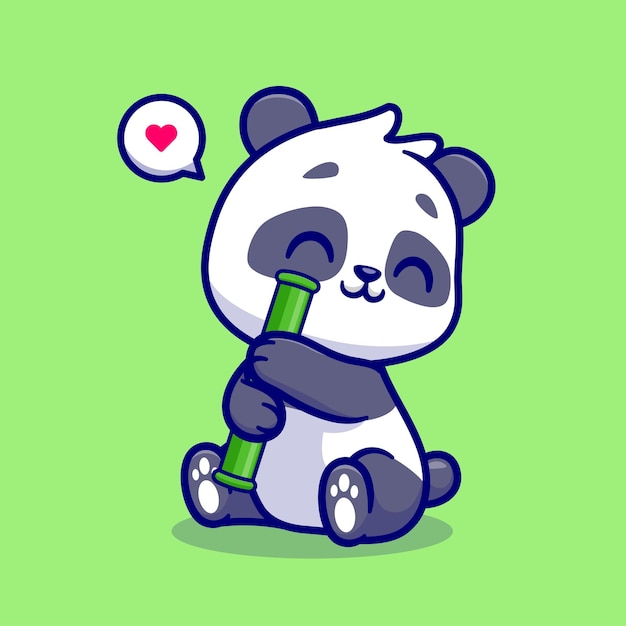 Vettore gratuito panda carino con bambù cartoon icona vettore illustrazione animale natura icona concetto vettore isolato