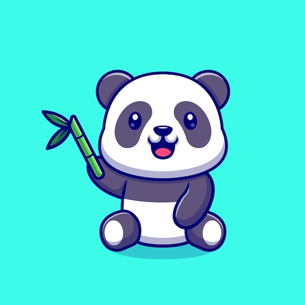 Free vector cute panda with bamboo