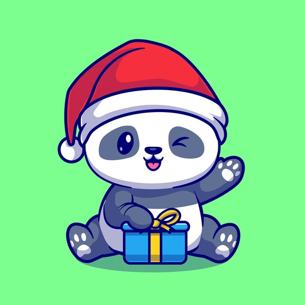 Cute Panda With Gift Box In Winter Cartoon Vector Icon Illustration Animal Holiday Icon Isolated