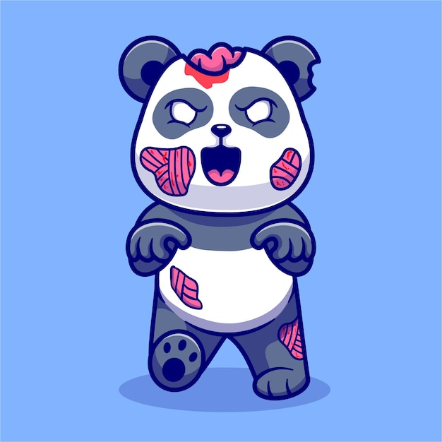 Cute Panda Zombie Cartoon Vector Icon Illustration. Animal Halloween Icon Concept Isolated Premium Vector. Flat Cartoon Style