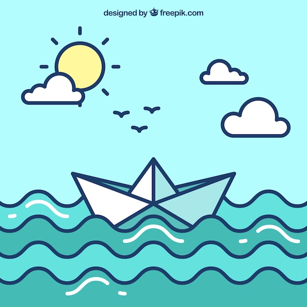 Бесплатное векторное изображение Симпатичный фон лодка бумаги в плоский дизайн