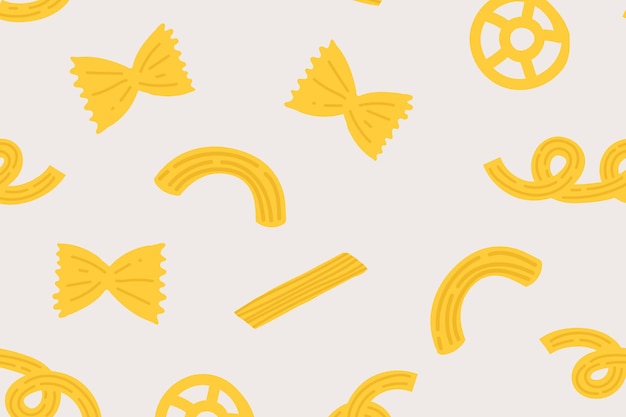 Cute paste food pattern vector background in yellow cute doodle style