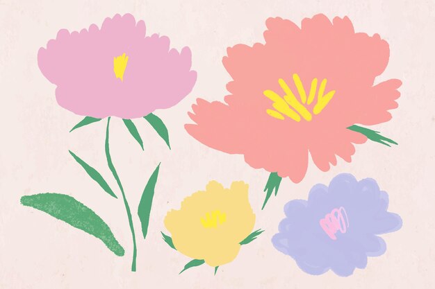 Free Vector cute pastel colored flower botanical illustration