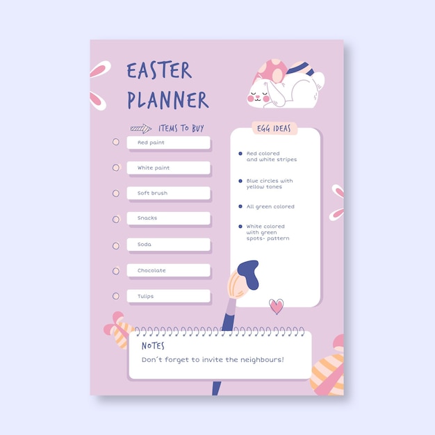 Free vector cute pastel easter planner template