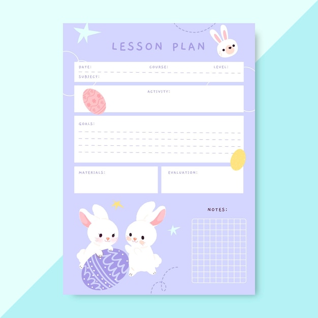 Free vector cute pastel elementary easter lesson plan template