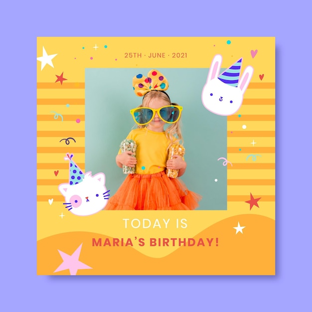 Free vector cute pastel kid birthday instagram post