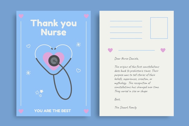 Free vector cute pastel nurse thank you postcard