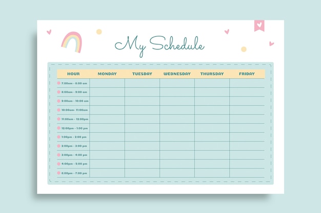 Cute pastel simple hourly schedule