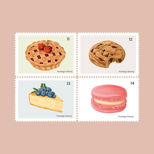 Симпатичная выпечка и сладости на почтовых марках