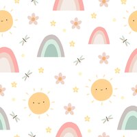 Free vector cute patter with sun and rainbow