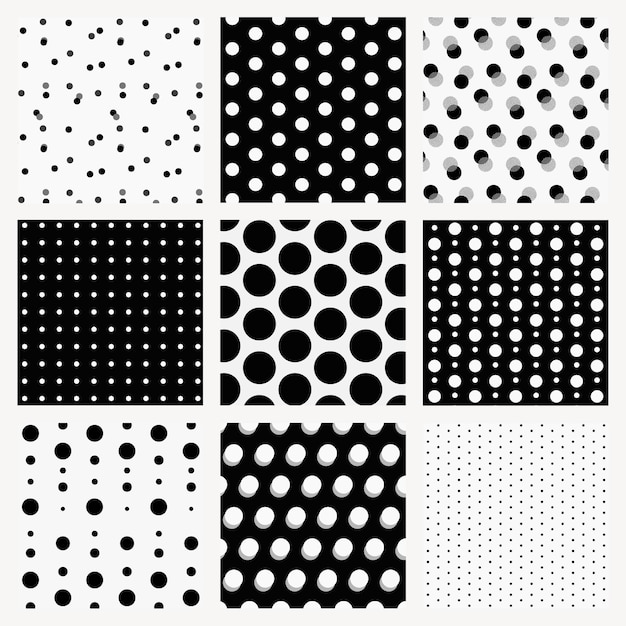 Free vector cute pattern background, polka dot in black and white vector set