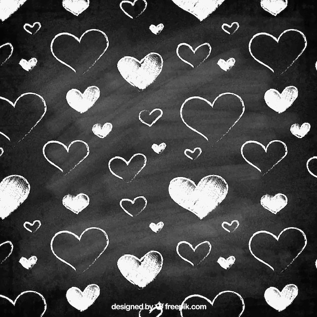 Free vector cute pattern of white hearts and blackboard background