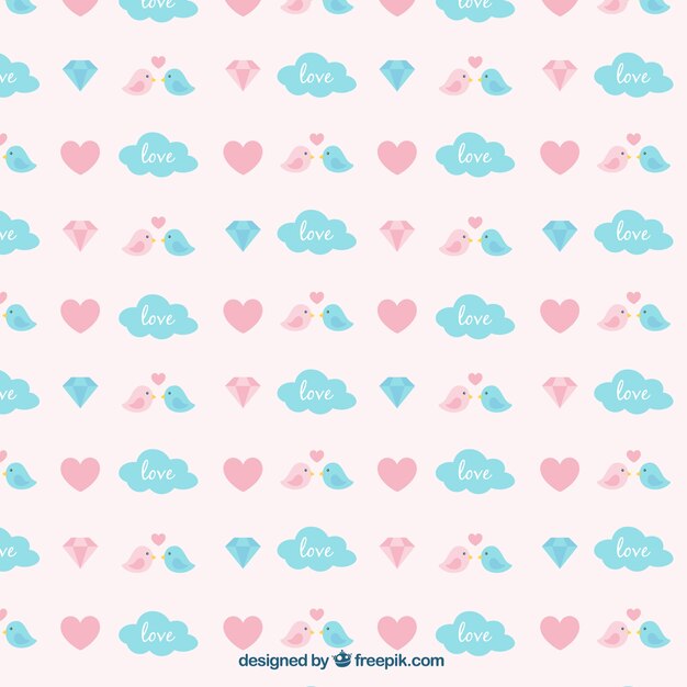 발렌타인 데이 대 한 조류와 푸른 구름과 귀여운 패턴