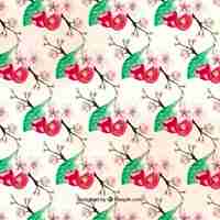 Free vector cute pattern with cherries and flowers