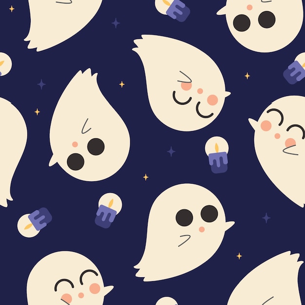 Free vector cute pattern with ghosts and candles