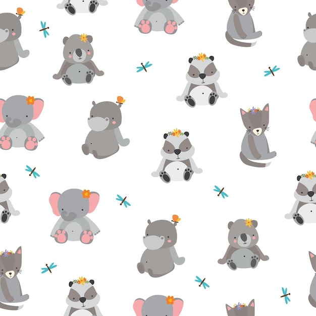 Free vector cute pattern with gray animals