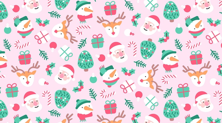 無料Vector 手描きのchritsmas要素とかわいいパターン