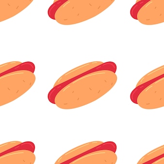 Cute pattern with hot dog in cartoon flat style vector illustration on white background