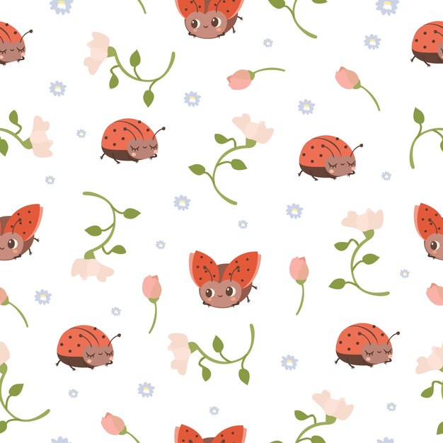 Cute pattern with ladybugs