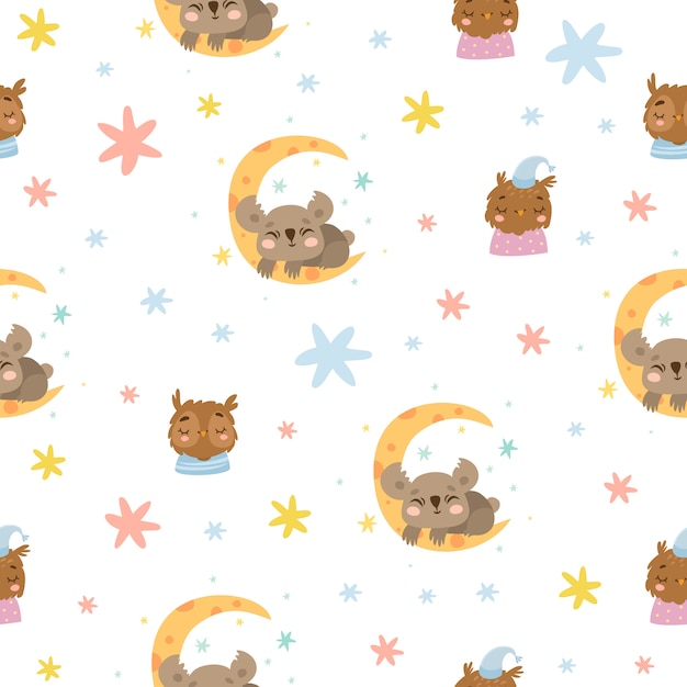 Free vector cute pattern with owl and koala