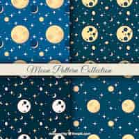 Free vector cute patterns of moons and stars