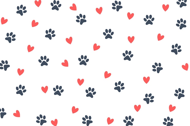 Free Vector cute paw toe and heart pattern background for fabric print