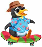Free vector cute penguin cartoon character skateboarding