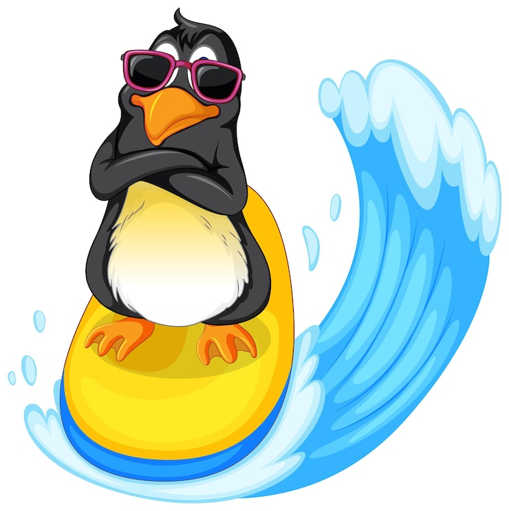 無料Vector かわいいペンギンの漫画のキャラクター サーフィン