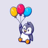 Free vector cute penguin flying with balloons cartoon vector  illustration. animal love  concept isolated  vector. flat cartoon style