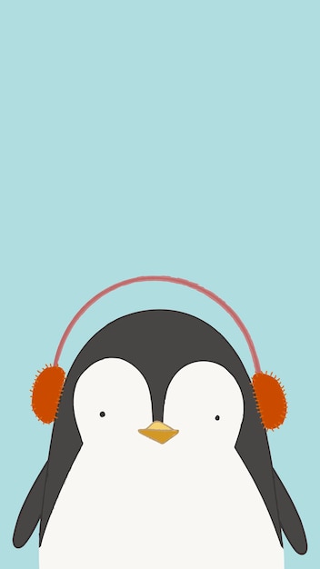 Бесплатное векторное изображение Милый пингвин слушает музыку обои для мобильного телефона