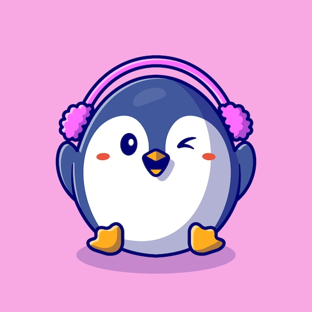 Free vector cute penguin wearing earmuff cartoon