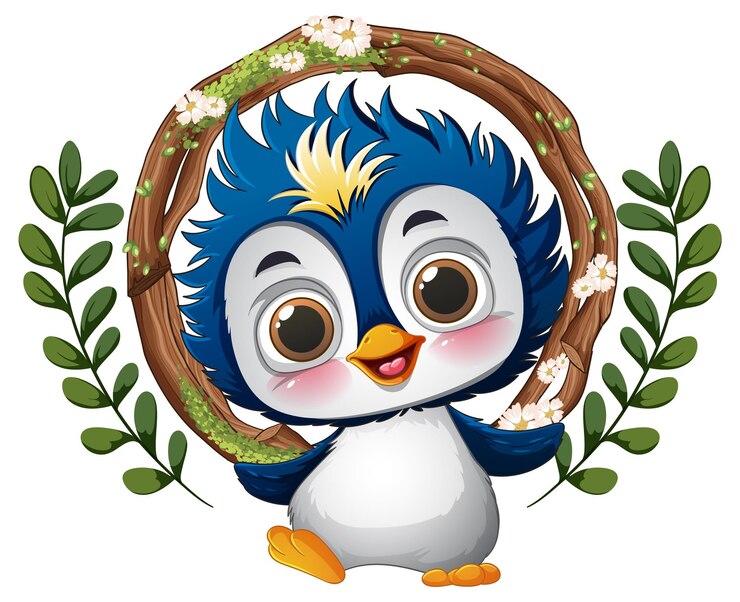 Бесплатный Вектор cute penguin with floral wreath